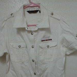 Coogi white snap up romper jumpsuit overalls